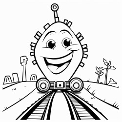 railroad spike with a happy face and the spike is going to a festival