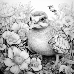 panda turtle and duck in a garden