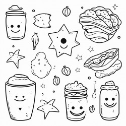 different food items spaced out