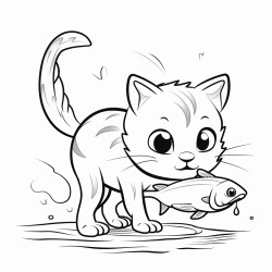 a mischievous cat stealing a fish