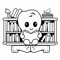 s cute ghost reading a book in a library