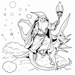 wizard riding a dragon midnight sky