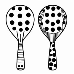 a pair of maracas with simple handpainted designs such as stripes or dots