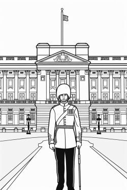a united kingdom kings guard in front of the palace from a close distance