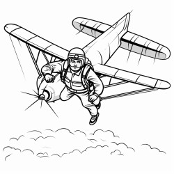 a man skydiving from a plane and a horse