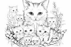 an orange mother cat surrounded by her five playful kittens