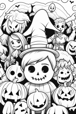 halloween coloring page white background bold line art