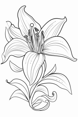 flower lily coloring page  with intricate pattern inside of it no color no shading thick line