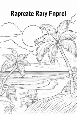 a coloring page that says happy retirement including a beach scene with palm trees