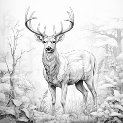 describing image of deer in jungle and rabbit and more butter flys in jungle trees