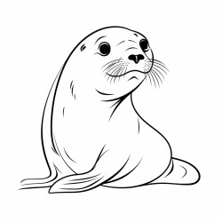 kids coloring page with sealion black and white simple line art style minimalist drawing white background style raw