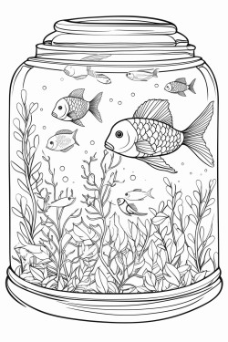 a school of fish in a festive fish tank