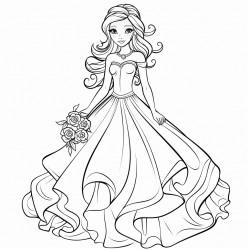 wedding dress coloring pages of a young girl with floral notes