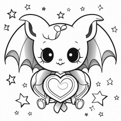 cute heart bat with moon and stars