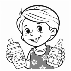3 year old boy applying on sunscreen on his face