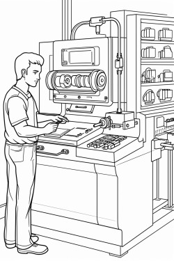 a machinist standing at a cnc machine inputting a program