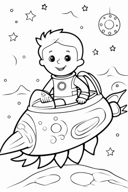 a man riding a submarine through space looking at stars and sea cratures floating through space