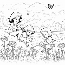 create a scene with kids releasing butterflies in a meadow with wildflowers
