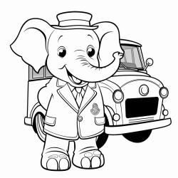 a elephant wearing a suit of bus driver