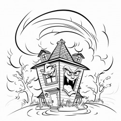 tornado with arms angry face destroying houses