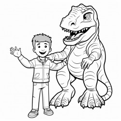 a human man with a regular human body but replace his arms with dinosaur arms