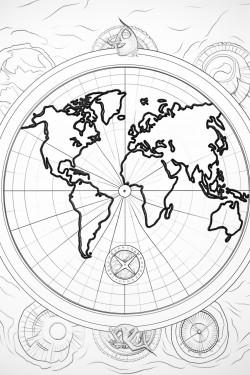 world map with a compass