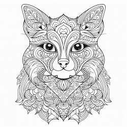 cat with mandala and ornate patterns thick black outline