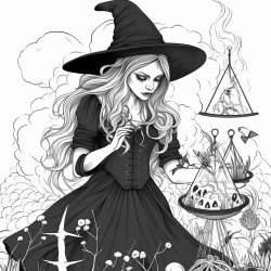black witches lighting herbs and smoking full body with creepy background
