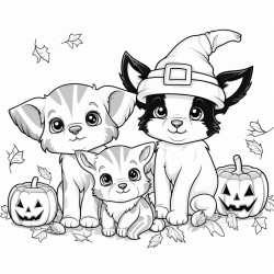coloring page baby animals puppies  and kitten halloween cute