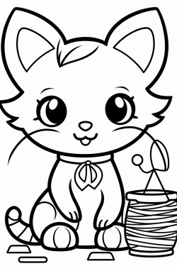 stained glass kawaii cute cat playing with yarn