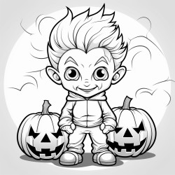 monster kid with pumpkin halloween