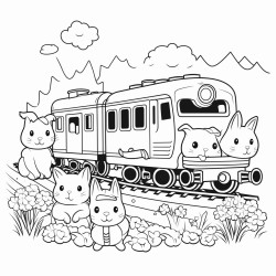 a train with cats and bunnies