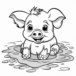 a cute baby pig in a mud bath