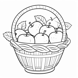 image for kids coloring vertical page autumn basket with apples