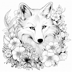 a fox surrounded by flowers