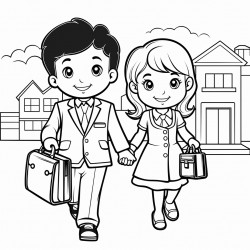 children go to junior school with briefcases