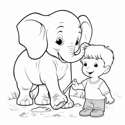 elephant playing with little boy