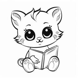 nonoline kitty cat reading a book bold lines