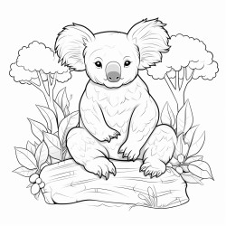 cute koala sitting on a eucalyptus tree with ayers rock in the back