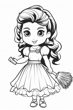 cute dwarf woman carrying a feather duster