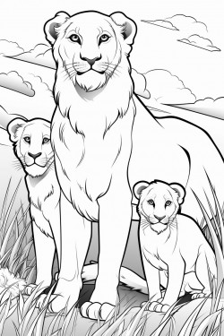 a lion a lioness and two cubs in the savannah