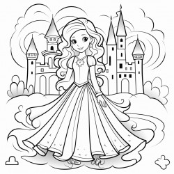 princess by a castle with a rainbow