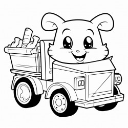 friendly garbage truck and mouse