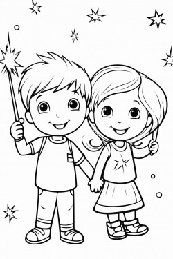 little girl and boy playing with sparklers