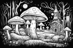 a magical forest with glowing mushrooms