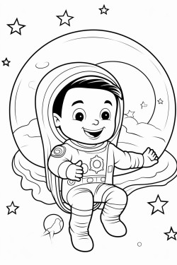 an astronaut in space on a rocket with stars and the moon