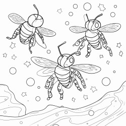 tiny yellowjacket wasps flying in space as astronauts