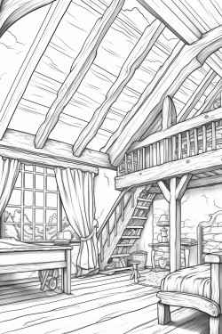 simple outline of exposed wooden beams running across the ceiling adding a touch of countryside charm minimum detailed
