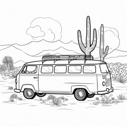 a van on a arizona road cactus tree some kids on the van