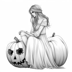 a large pumpkin next to a women sitting next to it inside pumpkin designs women long dress